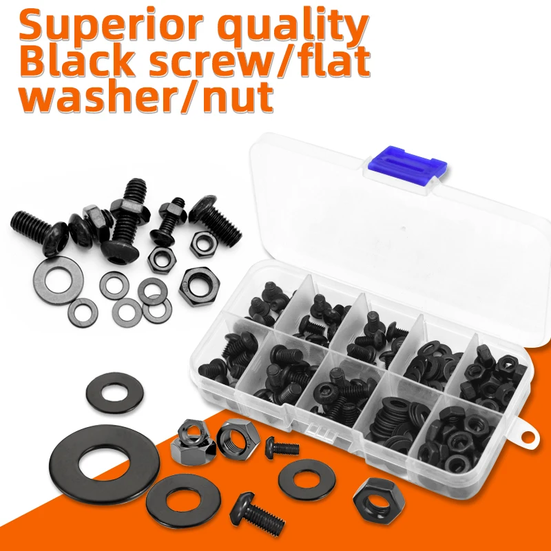 M4 M5 M6 Черный комплект винтов с шестигранной головкой (10,9 класс) | Полный болт, гайка, шайба в ассортименте, устойчивый к ржавчине промышленный крепеж
M4 M5 M6 Черный комплект винтов с шестигранной головкой (10,9 класс) | Полный болт, гайка, шайба в ассортименте, устойчивый к ржавчине промышленный крепеж