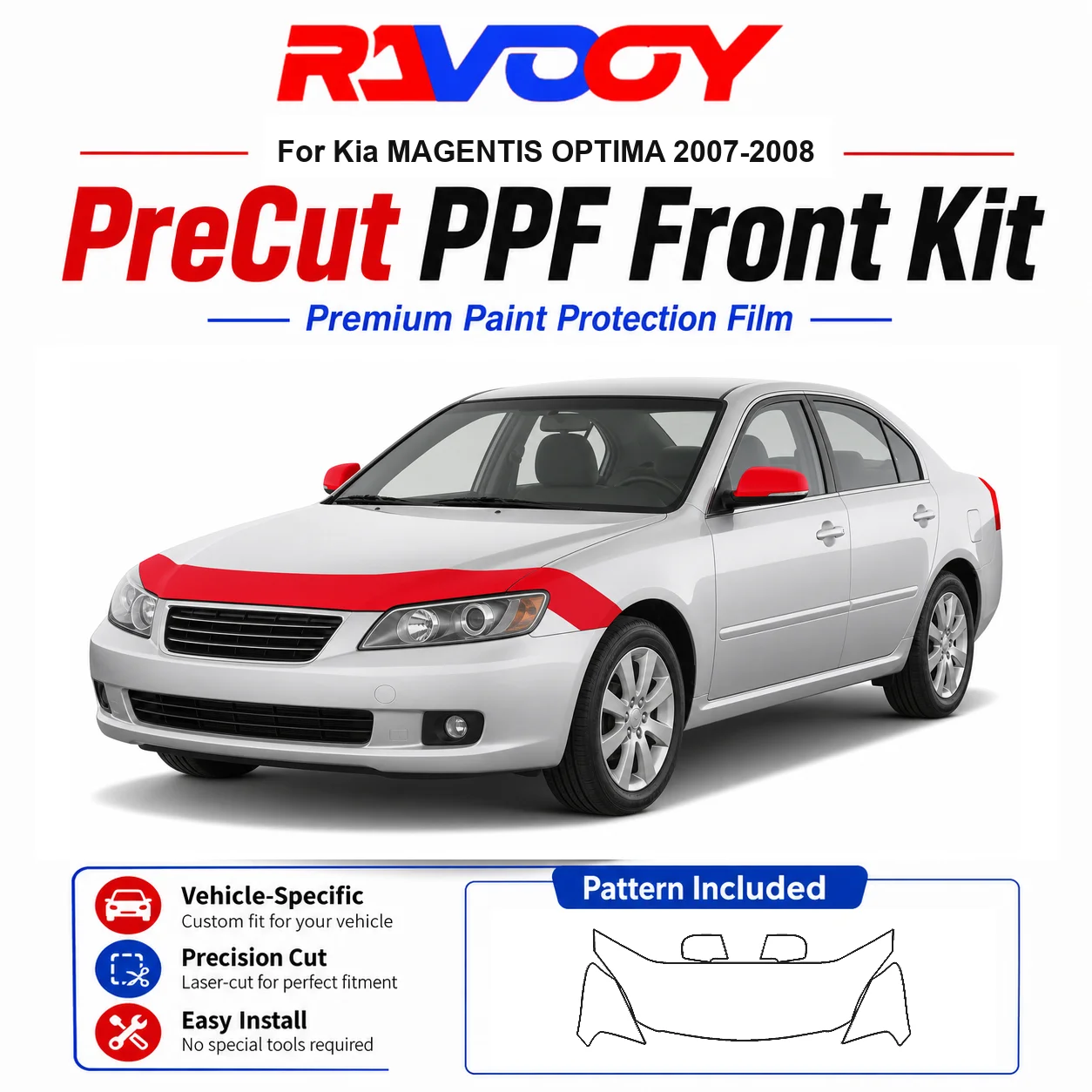 8.5mil TPU Precut PPF Kit For Kia MAGENTIS OPTIMA 2007-2008 - Hood, Fenders & Mirror Set - Self-Healing Clear Bra Film
8.5mil TPU Precut PPF Kit For Kia MAGENTIS OPTIMA 2007-2008 - Hood, Fenders & Mirror Set - Self-Healing Clear Bra Film