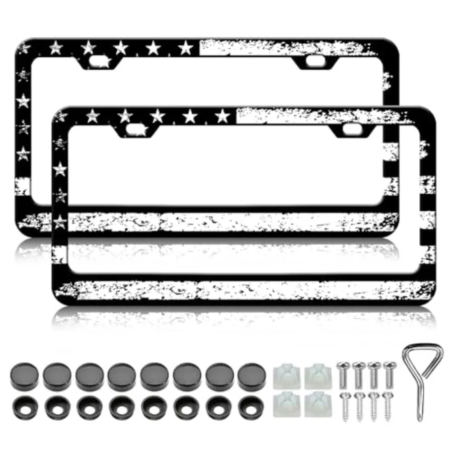 American Flag License Plate Frame - 2PCS Black Patriotic Us Flag Aluminium Metal License Plate Holder, Rust-Proof Waterproof Ca
American Flag License Plate Frame - 2PCS Black Patriotic Us Flag Aluminium Metal License Plate Holder, Rust-Proof Waterproof Ca