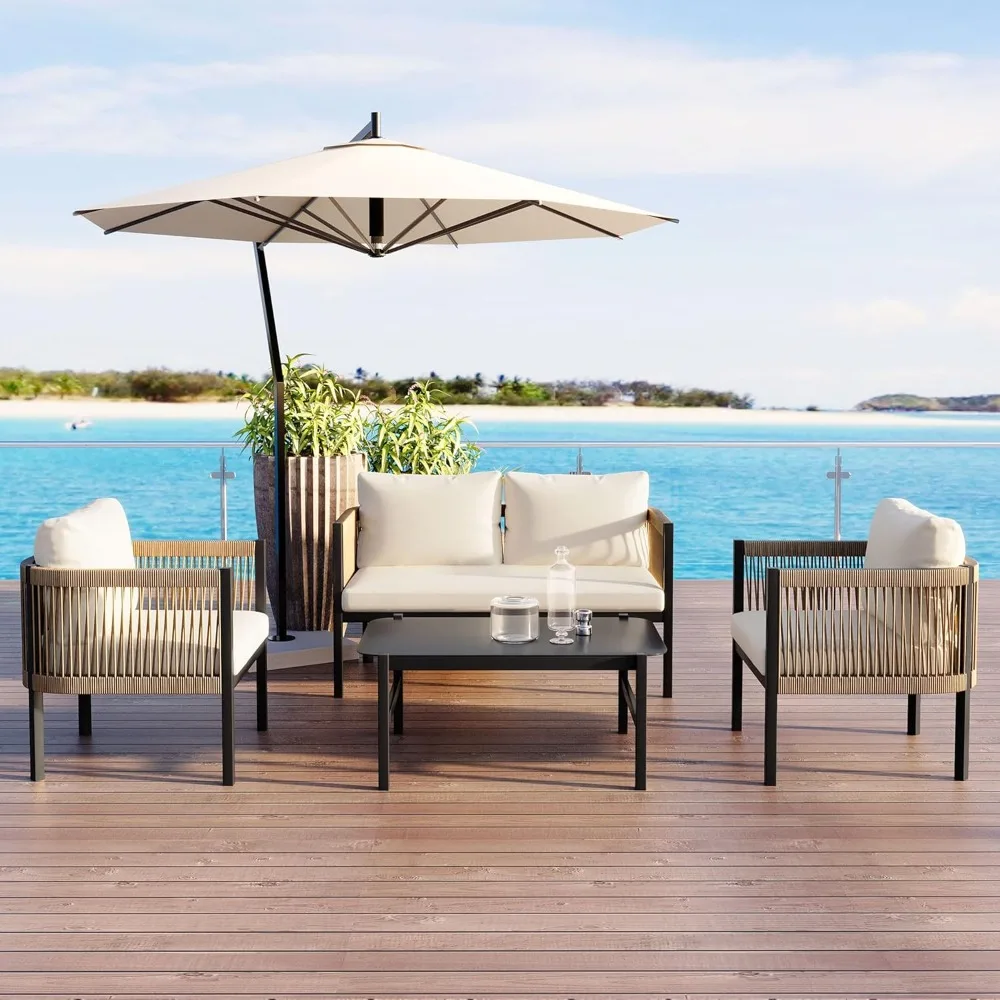Patio Furniture Set, Outdoor Sectional Sofa with All-Weather Rope Woven Rattan & Heavy-Duty Iron Frame, Outdoor
Patio Furniture Set, Outdoor Sectional Sofa with All-Weather Rope Woven Rattan & Heavy-Duty Iron Frame, Outdoor