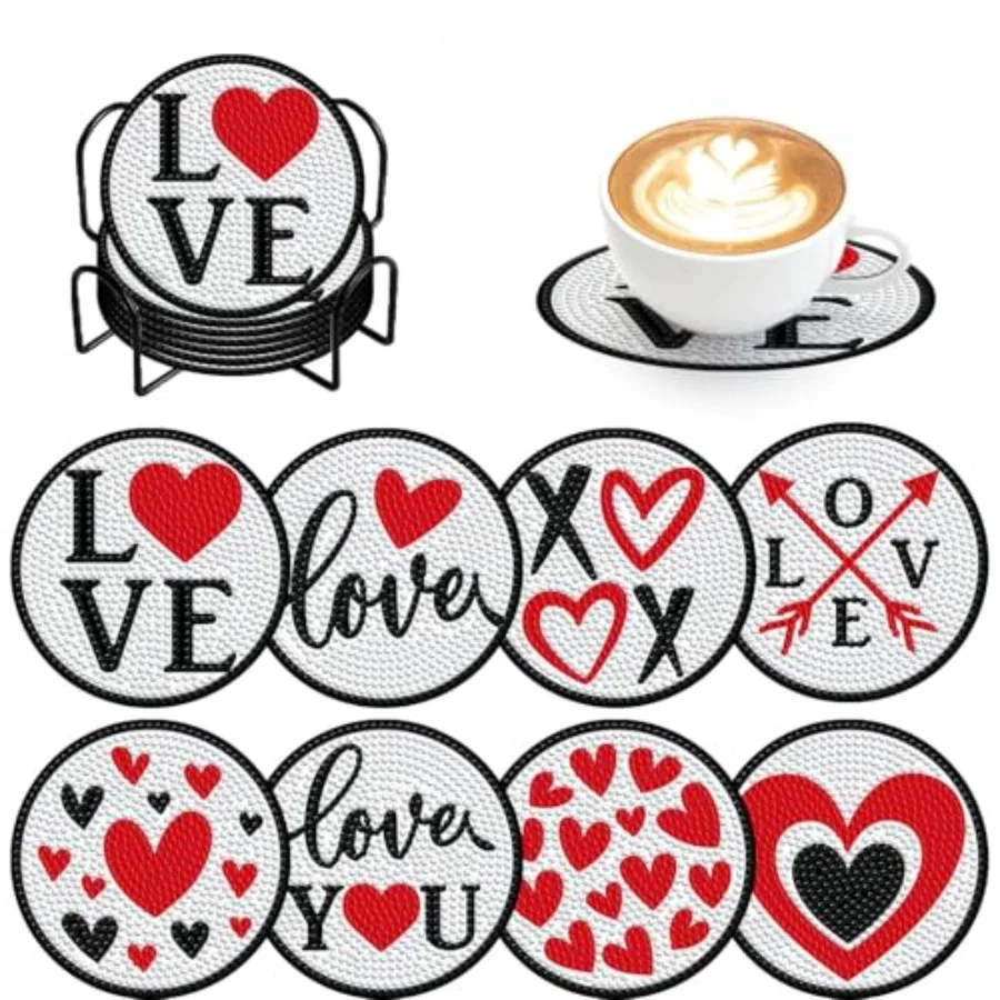 8 Pcs Valentines Day Diamond Art Painting Coasters Kits with Holder DIY Art Coaster Non Slip Coaster for Adults Xmas Holiday Di
8 Pcs Valentines Day Diamond Art Painting Coasters Kits with Holder DIY Art Coaster Non Slip Coaster for Adults Xmas Holiday Di