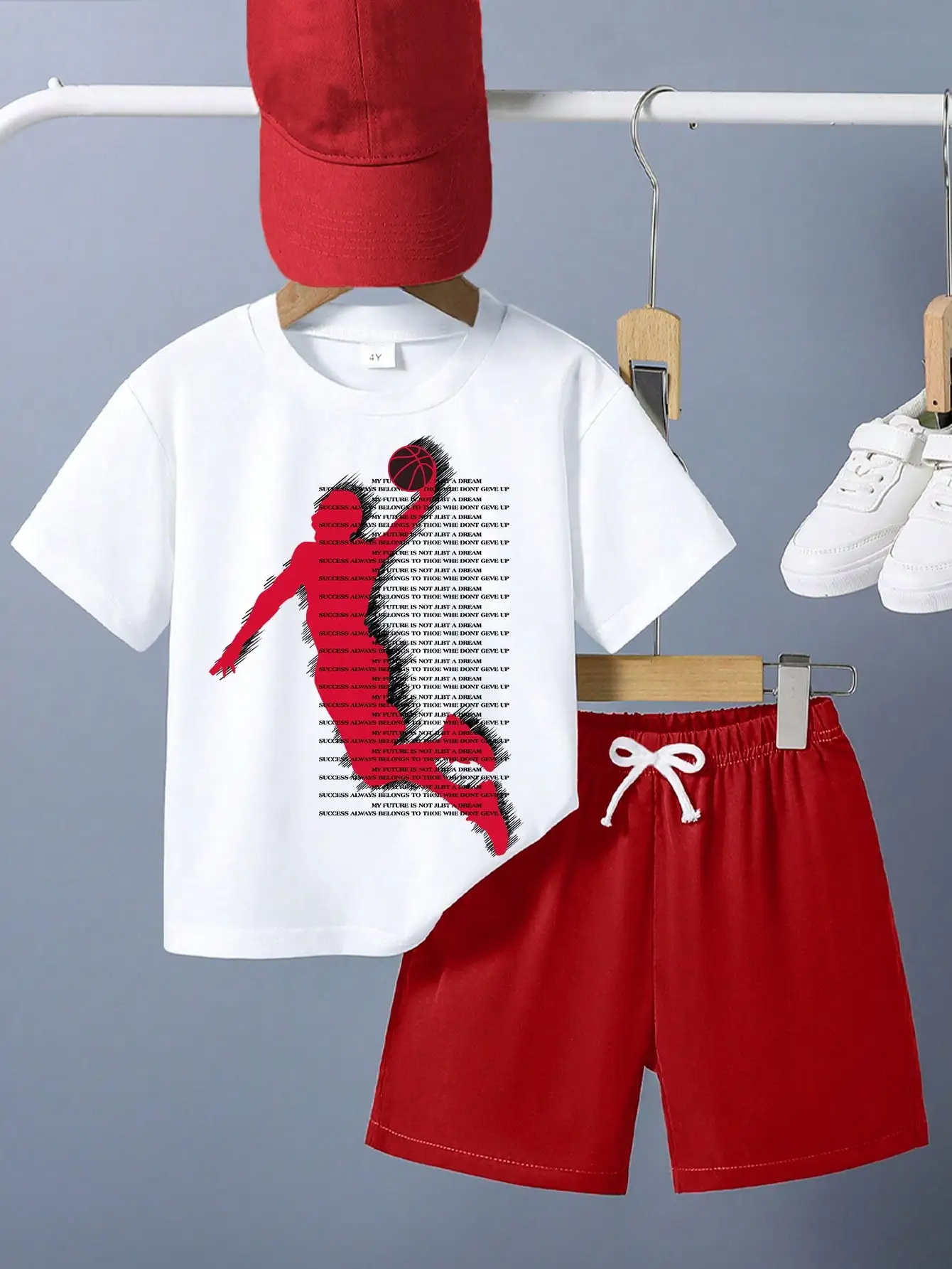 2-Piece Boys Casual Outfit, round neck short sleeve T-shirt with slogan print and matching shorts. Light and comfy fabric, simple stylish design, great for daily wear, outdoor activities, school and casual occasions in warm seasons
2-Piece Boys Casual Outfit, round neck short sleeve T-shirt with slogan print and matching shorts. Light and comfy fabric, simple stylish design, great for daily wear, outdoor activities, school and casual occasions in warm seasons