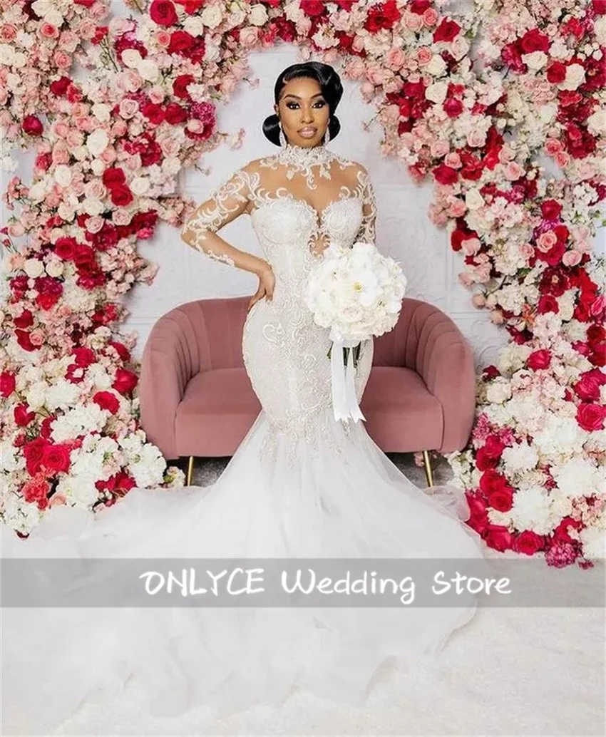 Charming High-Neck Luxury Women Mermaid Wedding Dress Bridal Gowns Beading Long Sleeves Vestido De Novia Customized
Charming High-Neck Luxury Women Mermaid Wedding Dress Bridal Gowns Beading Long Sleeves Vestido De Novia Customized
