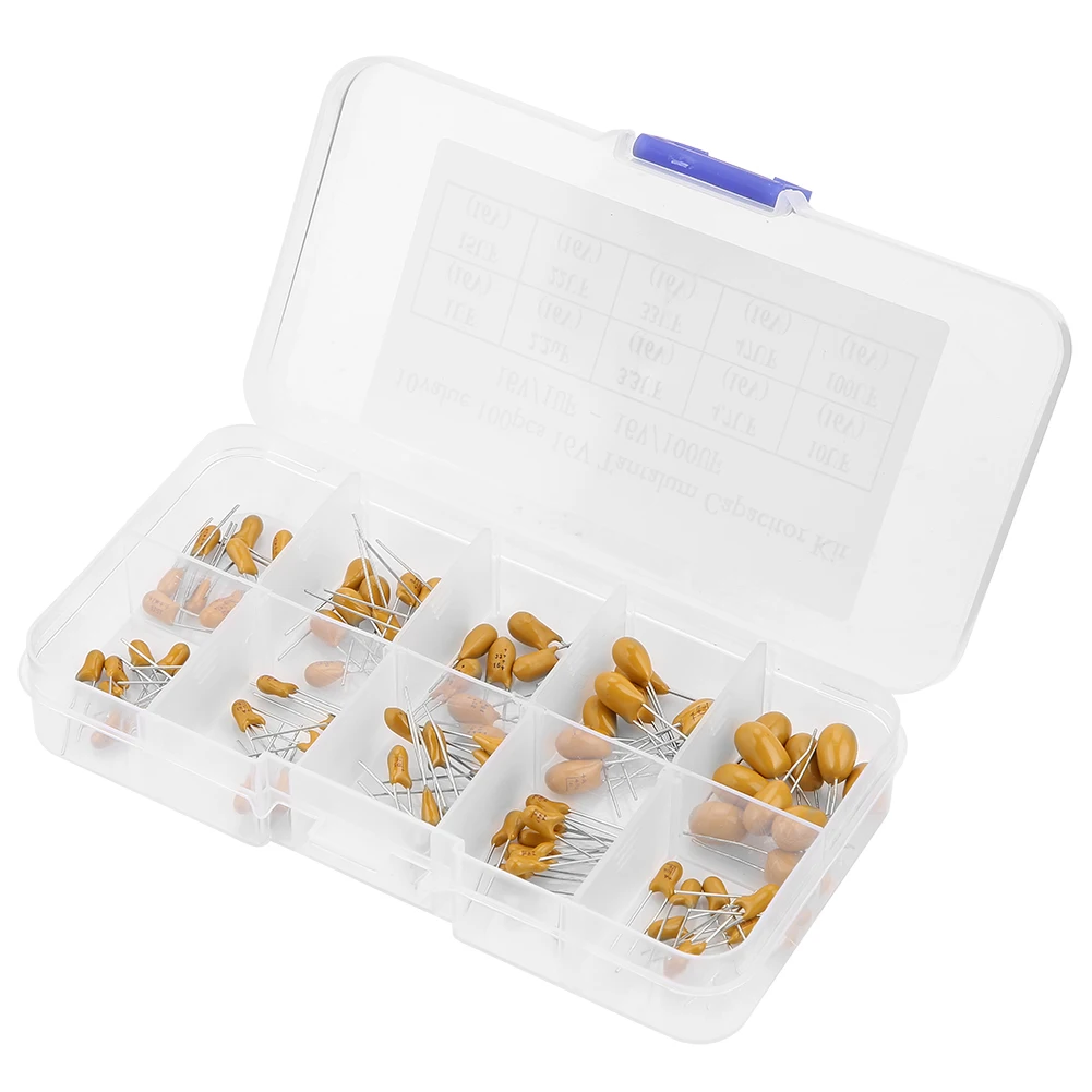 Capacitor Assortment Tantalum Capacitor 10 Values 16V 1 uf - 100 uf Tantalum Capacitors Assorted Kit with Box Capacitor
Capacitor Assortment Tantalum Capacitor 10 Values 16V 1 uf - 100 uf Tantalum Capacitors Assorted Kit with Box Capacitor
