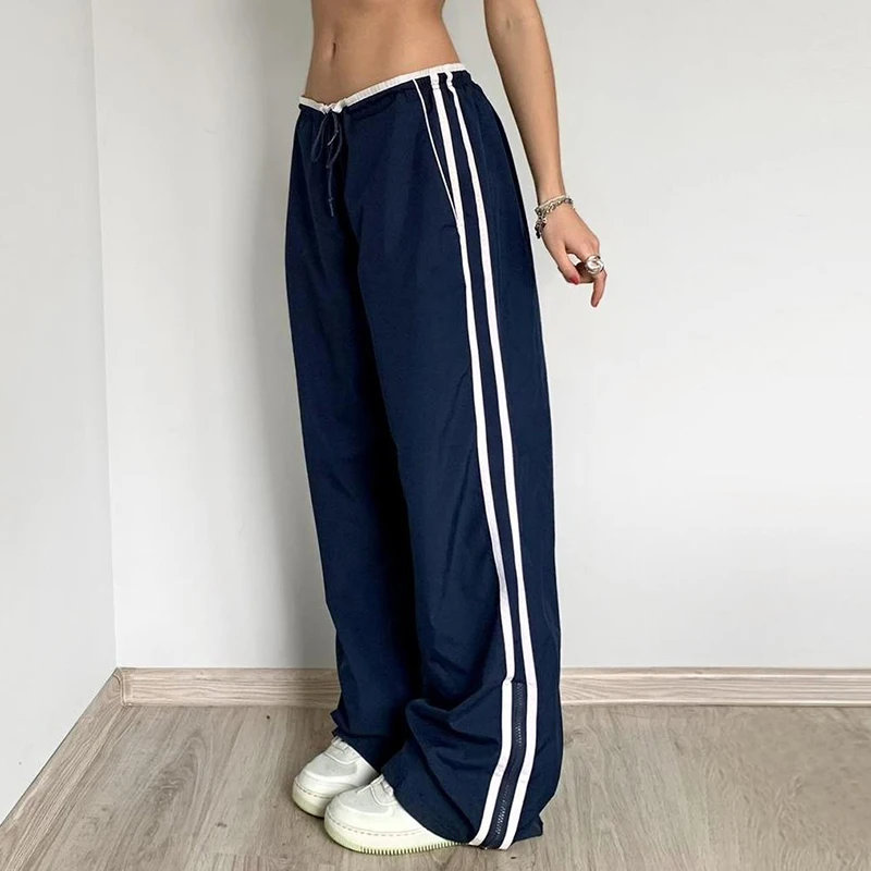 Sports Style Woven Belt Parallel Bars Contrasting Color Casual Pants for Women's Loose Straight Tube Hanging Zippered Pants
Sports Style Woven Belt Parallel Bars Contrasting Color Casual Pants for Women's Loose Straight Tube Hanging Zippered Pants
