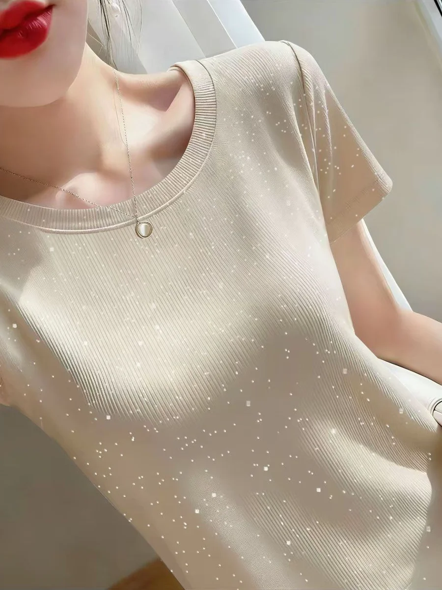 Fashionable round Neck Short Sleeve Ice Silk T-Shirt Slimming Base Layer Shirt Stylish Knit 2026 New Summer Top for Women
Fashionable round Neck Short Sleeve Ice Silk T-Shirt Slimming Base Layer Shirt Stylish Knit 2026 New Summer Top for Women