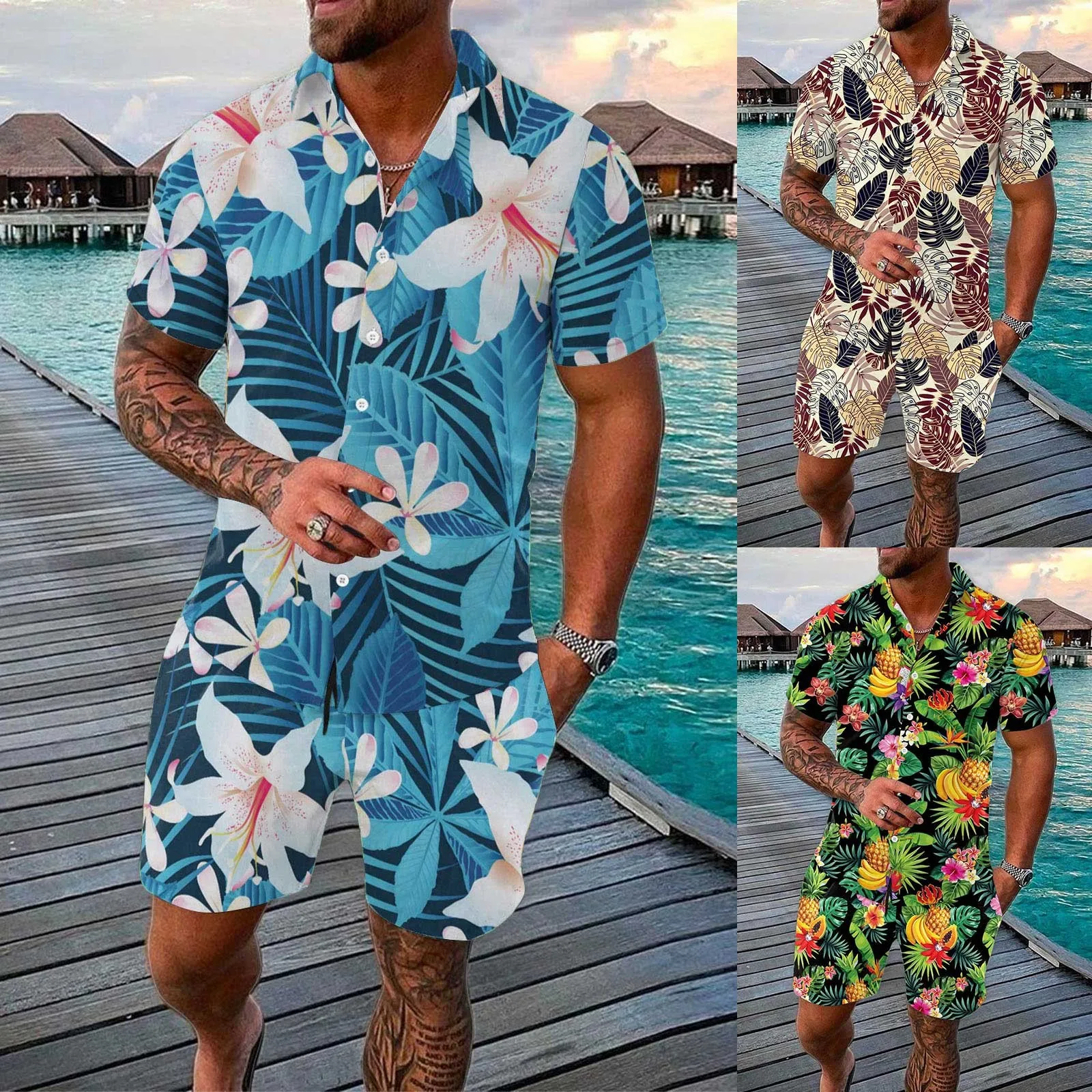 Men's Spring And Summer Leisure Sports Hawaii Beach Wind Tropical Flowers Short Sleeved Shirt Set Mens Suite Slim Fit
Men's Spring And Summer Leisure Sports Hawaii Beach Wind Tropical Flowers Short Sleeved Shirt Set Mens Suite Slim Fit