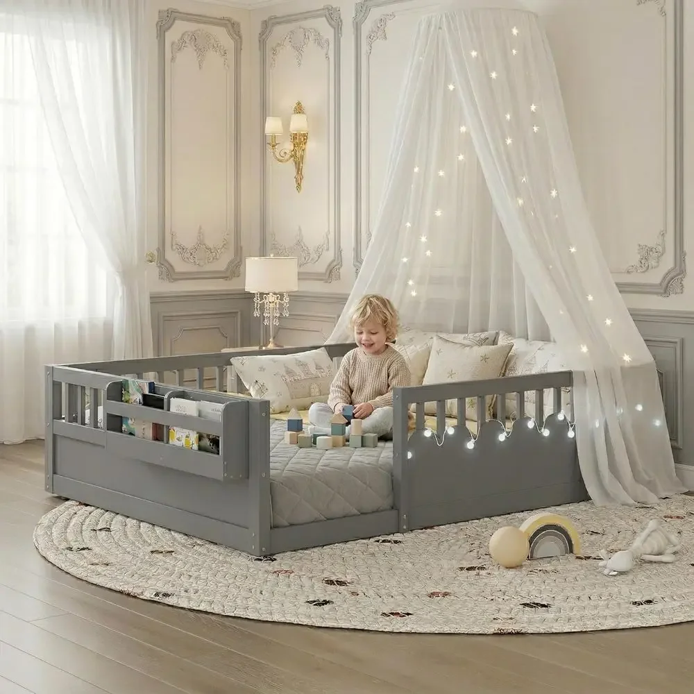 Full Size Bed with High Side Rails, LED Lights, and Storage Shelves for Kids - Suitable for Boys and Girls in Gray
Full Size Bed with High Side Rails, LED Lights, and Storage Shelves for Kids - Suitable for Boys and Girls in Gray