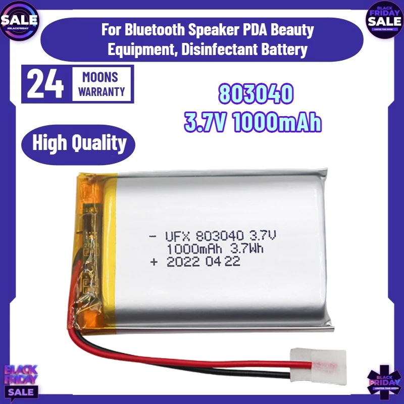 5PCS 803040 3.7V 1000mAh Li-Po Rechargeable Battery for Bluetooth Speaker PDA Beauty Equipment, Disinfectant Battery
5PCS 803040 3.7V 1000mAh Li-Po Rechargeable Battery for Bluetooth Speaker PDA Beauty Equipment, Disinfectant Battery