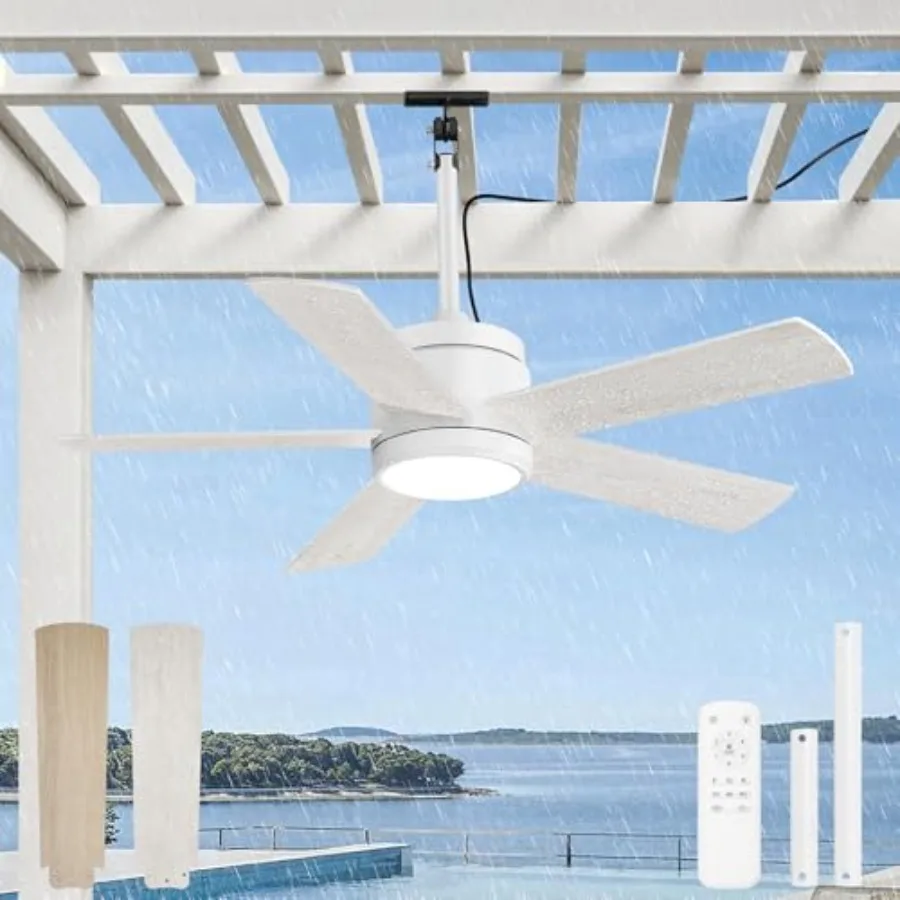 Outdoor ceiling fan for gazebo patio porch garage canopy, white ABS plastic, IP65 waterproof, 6-speeds, 3CCT light, plug-in des
Outdoor ceiling fan for gazebo patio porch garage canopy, white ABS plastic, IP65 waterproof, 6-speeds, 3CCT light, plug-in des