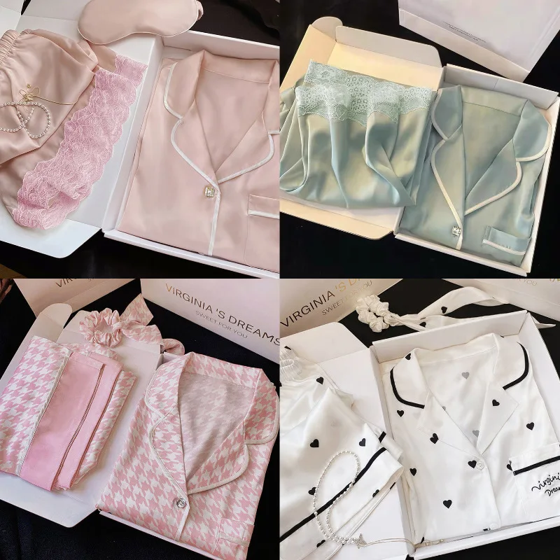 Summer Ladies Ice Silk Premium Feeling Pajamas Homewear Set Girls Short Sleeve Sexy Lace Lace Simple Pajamas Homewear Set
Summer Ladies Ice Silk Premium Feeling Pajamas Homewear Set Girls Short Sleeve Sexy Lace Lace Simple Pajamas Homewear Set