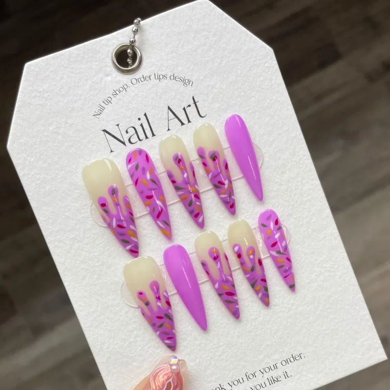 Handmade Fake Nails Pink Ice Cream Crushed Sugar Microsculpture Hand Painte With Designed Acrylic Full Cover Nail Tips for Girls
Handmade Fake Nails Pink Ice Cream Crushed Sugar Microsculpture Hand Painte With Designed Acrylic Full Cover Nail Tips for Girls