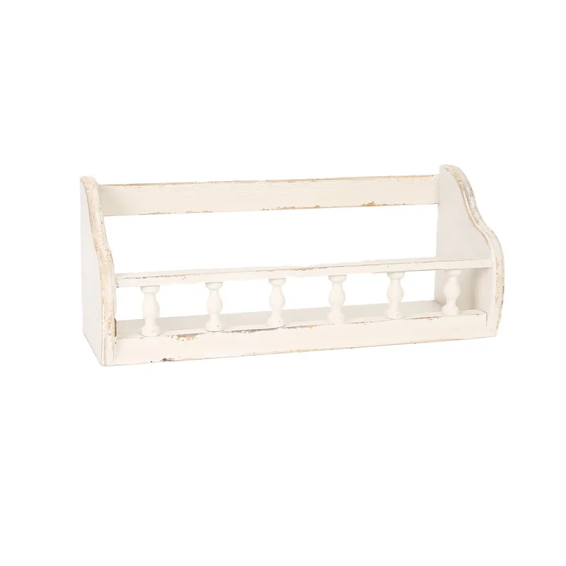 Rustic Wooden Wall Shelf with Decorative Spindles, Distressed White Finish, Vintage Farmhouse Style Desktop Organizer
Rustic Wooden Wall Shelf with Decorative Spindles, Distressed White Finish, Vintage Farmhouse Style Desktop Organizer