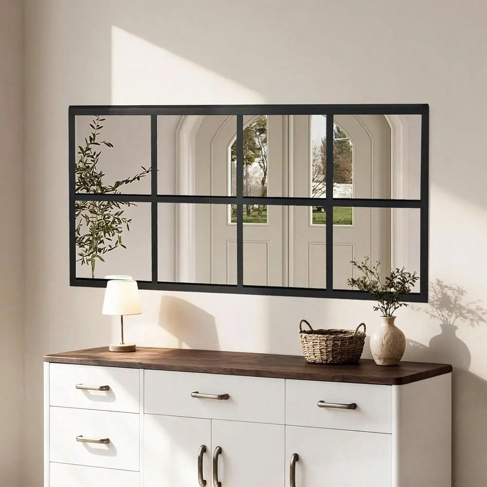 Metal Frame Window Pane Wall Mirror, 8Grid Design Decorative Mirror, Modern Farmhouse Wall Mount Mirror For Bathroom Bedroom En
Metal Frame Window Pane Wall Mirror, 8Grid Design Decorative Mirror, Modern Farmhouse Wall Mount Mirror For Bathroom Bedroom En