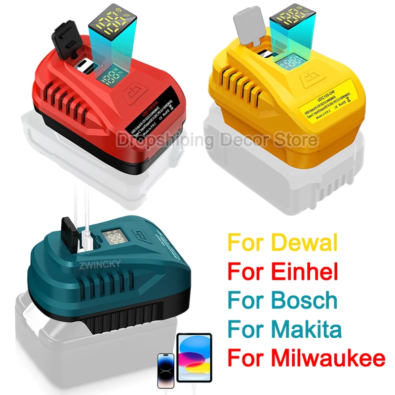 For Makita/Dewal/Milwaukee/Bosch/Einhell 18V Li-ion Battery USB Type-C Adapter Charger Type-C Reverse Charge Adapter Converter
For Makita/Dewal/Milwaukee/Bosch/Einhell 18V Li-ion Battery USB Type-C Adapter Charger Type-C Reverse Charge Adapter Converter
