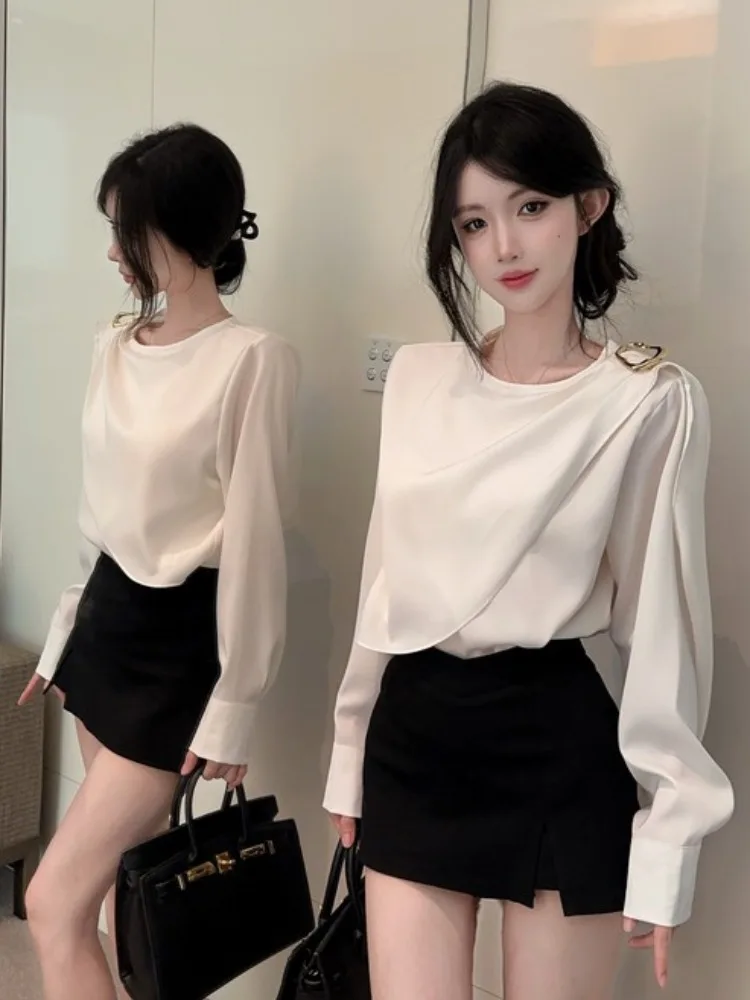 Ele Metal Bule Sa irt Women's Spring Autumn Faionable Agel Korean Sle Loose Fit Long Sve round Ne
Ele Metal Bule Sa irt Women's Spring Autumn Faionable Agel Korean Sle Loose Fit Long Sve round Ne