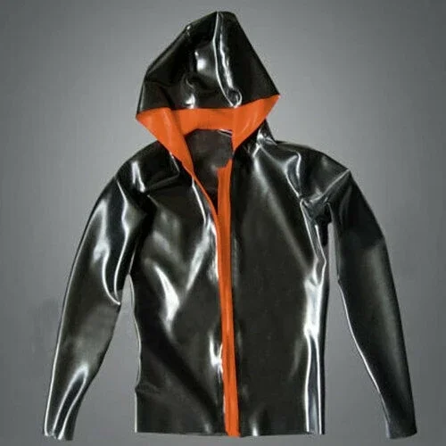 New Latex 100% Rubber Coat Tops Black with Orange Hoodies uniform Size XS-XXL Halloween
New Latex 100% Rubber Coat Tops Black with Orange Hoodies uniform Size XS-XXL Halloween
