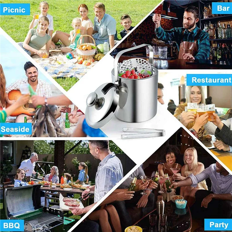2X Ice Bucket With Lid, Double-Walled Ice Bucket With Lid, Stainless Steel, 1.3 Liter Insulated Ice Bucket
2X Ice Bucket With Lid, Double-Walled Ice Bucket With Lid, Stainless Steel, 1.3 Liter Insulated Ice Bucket