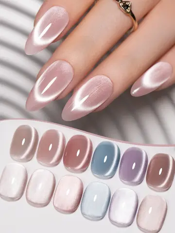PUENTE 7.5ML Nude Shade Ceramic Cat Eye Gel Nail Polish Shiny Moonlight Cat Eye Gel Soak Off UV Semi-Permanent Nail Art Varnish