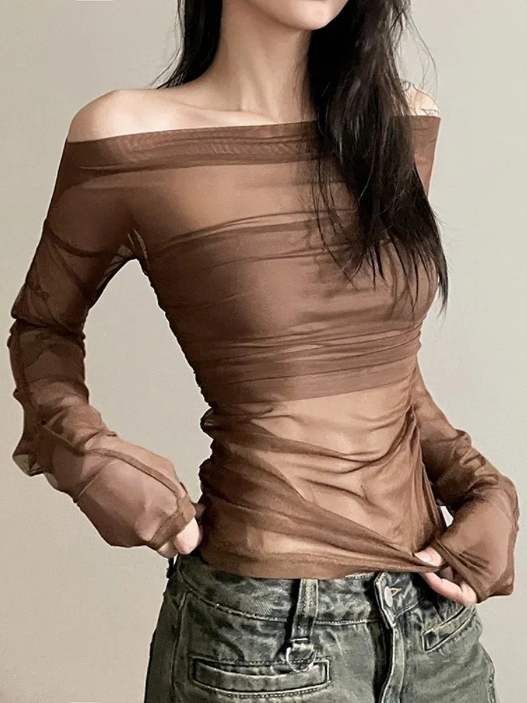 Two-Piece Aesthetic Clothes Sexy Solid Women Clothing Casual Mesh Fabric Y2k Top Slim Slash Neck Long-Sleeve Shirts For Women
Two-Piece Aesthetic Clothes Sexy Solid Women Clothing Casual Mesh Fabric Y2k Top Slim Slash Neck Long-Sleeve Shirts For Women