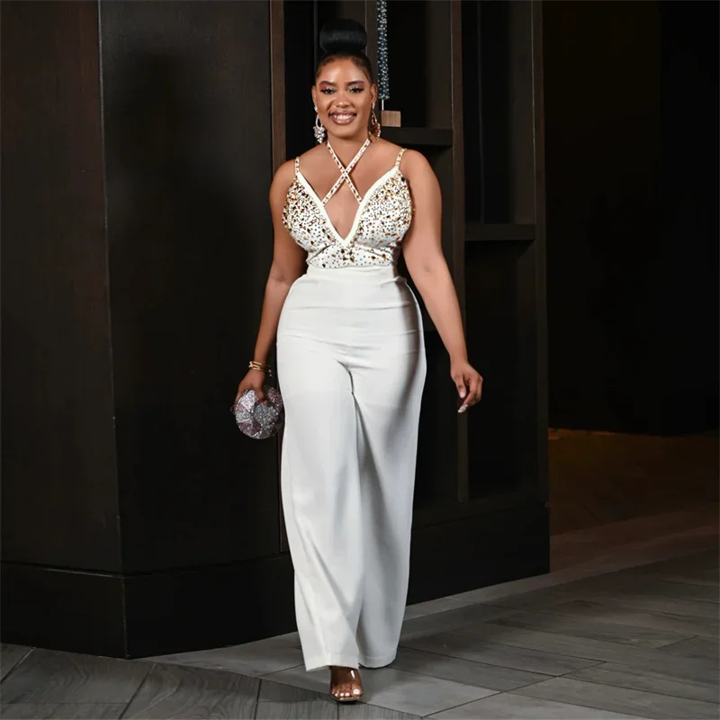 2024 New Fashion Women Sleeveless Lace Up Sexy Loose Wide Leg Jumpsuits White Straight Rhinestone Party Club Jumpsuit Rompers
2024 New Fashion Women Sleeveless Lace Up Sexy Loose Wide Leg Jumpsuits White Straight Rhinestone Party Club Jumpsuit Rompers