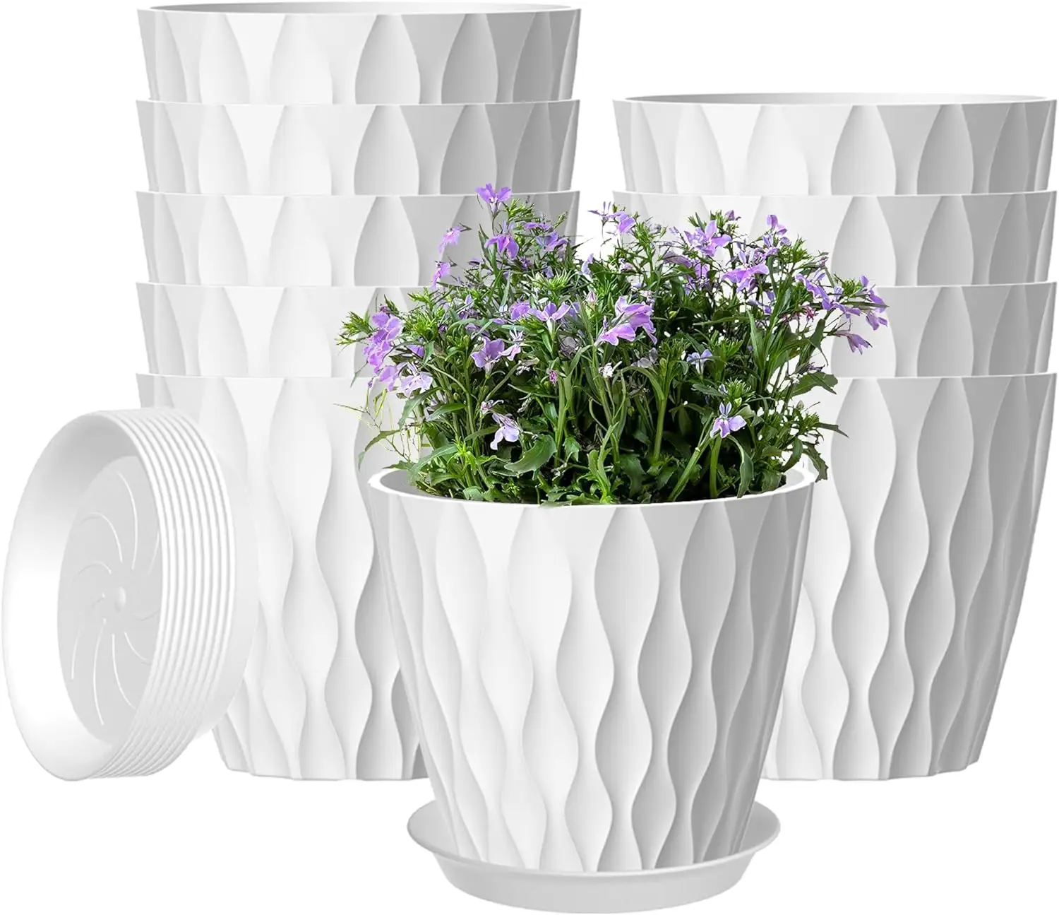 10-Pack 5" White Plastic Plant Pots with Drainage & Saucers for Indoor/Outdoor Use
10-Pack 5" White Plastic Plant Pots with Drainage & Saucers for Indoor/Outdoor Use