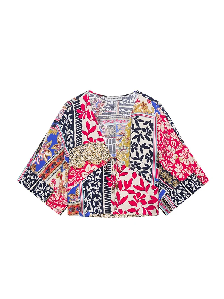 SIYANG Women Fashion Printed Lace Up Single Breasted Blouse Vintage V-Neck Half Sleeves Female Chic Lady Shirts
SIYANG Women Fashion Printed Lace Up Single Breasted Blouse Vintage V-Neck Half Sleeves Female Chic Lady Shirts