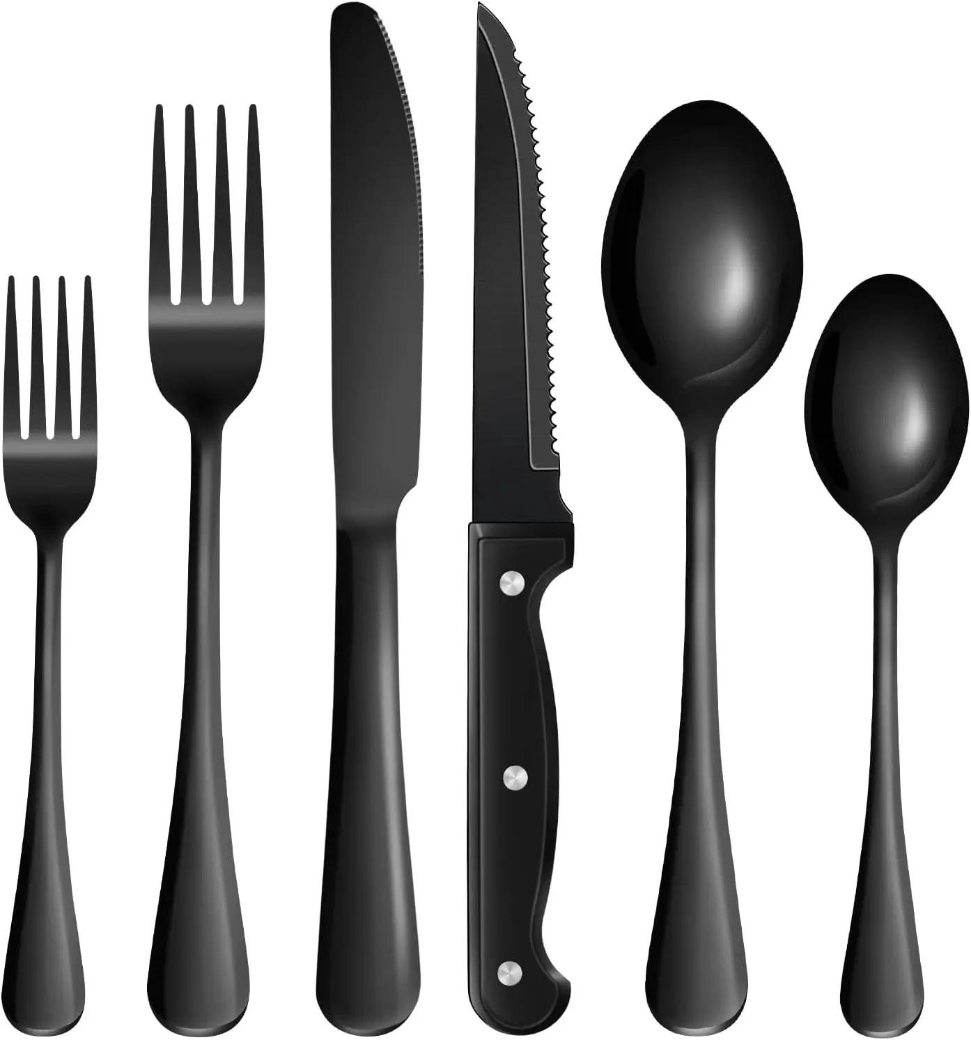 24-Piece Black Silverware Set with Steak Knives, Stainless Steel Flatware for 4, Dishwasher Safe, Rust-Proof, Mirror Polished
24-Piece Black Silverware Set with Steak Knives, Stainless Steel Flatware for 4, Dishwasher Safe, Rust-Proof, Mirror Polished
