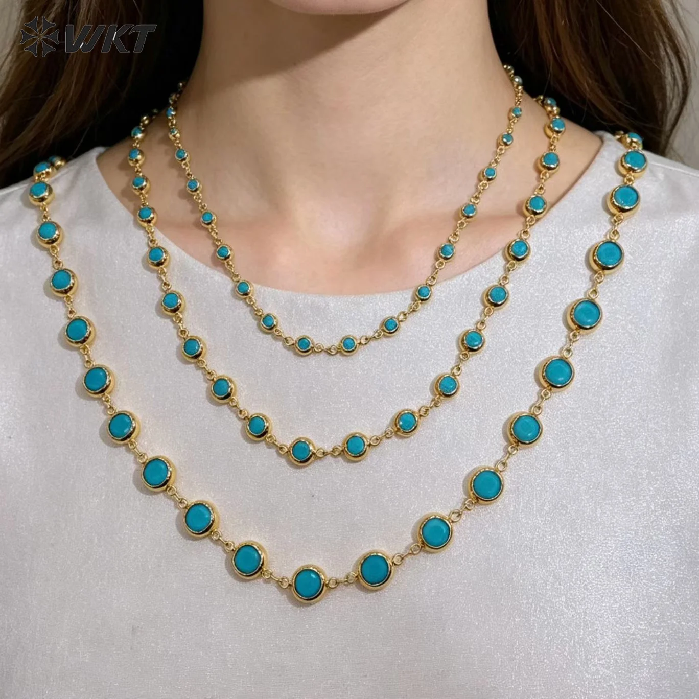 WT-JFN72 Trendy Elegant Style Gold Plated Natural Turquoise Chain Necklaces Bracelets With Different Size For Women Gift Jewelry
WT-JFN72 Trendy Elegant Style Gold Plated Natural Turquoise Chain Necklaces Bracelets With Different Size For Women Gift Jewelry