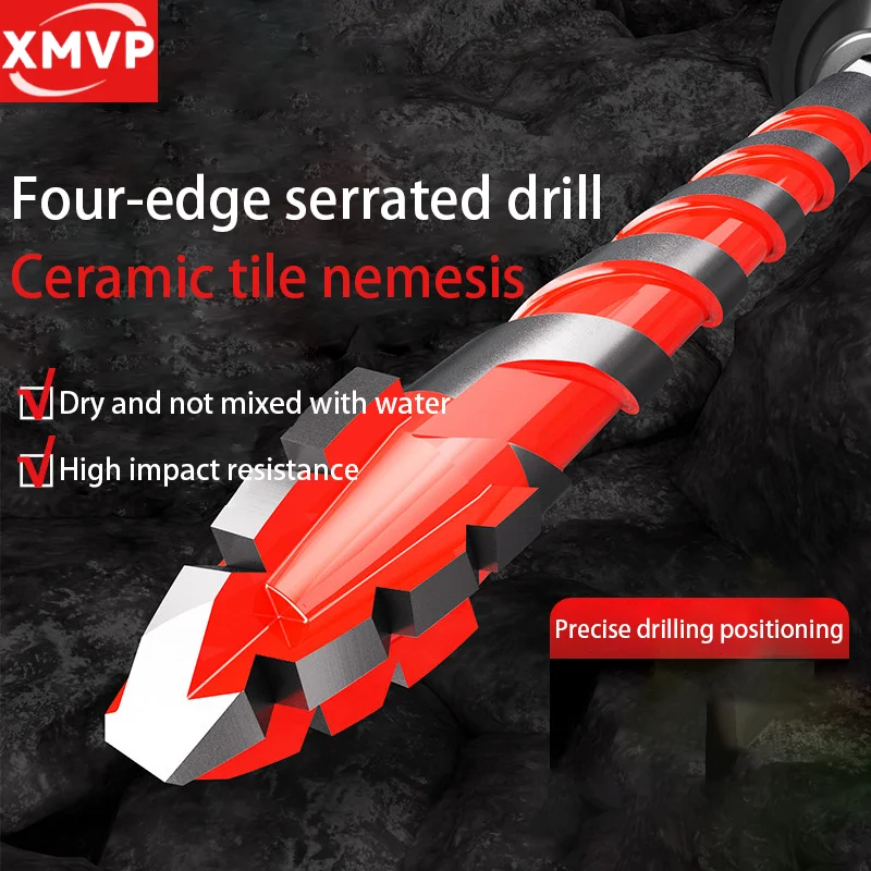 Four-edge serrated eccentric drill bit for tile drilling in concrete, a super-hard special electric drill for dry drilling with
Four-edge serrated eccentric drill bit for tile drilling in concrete, a super-hard special electric drill for dry drilling with