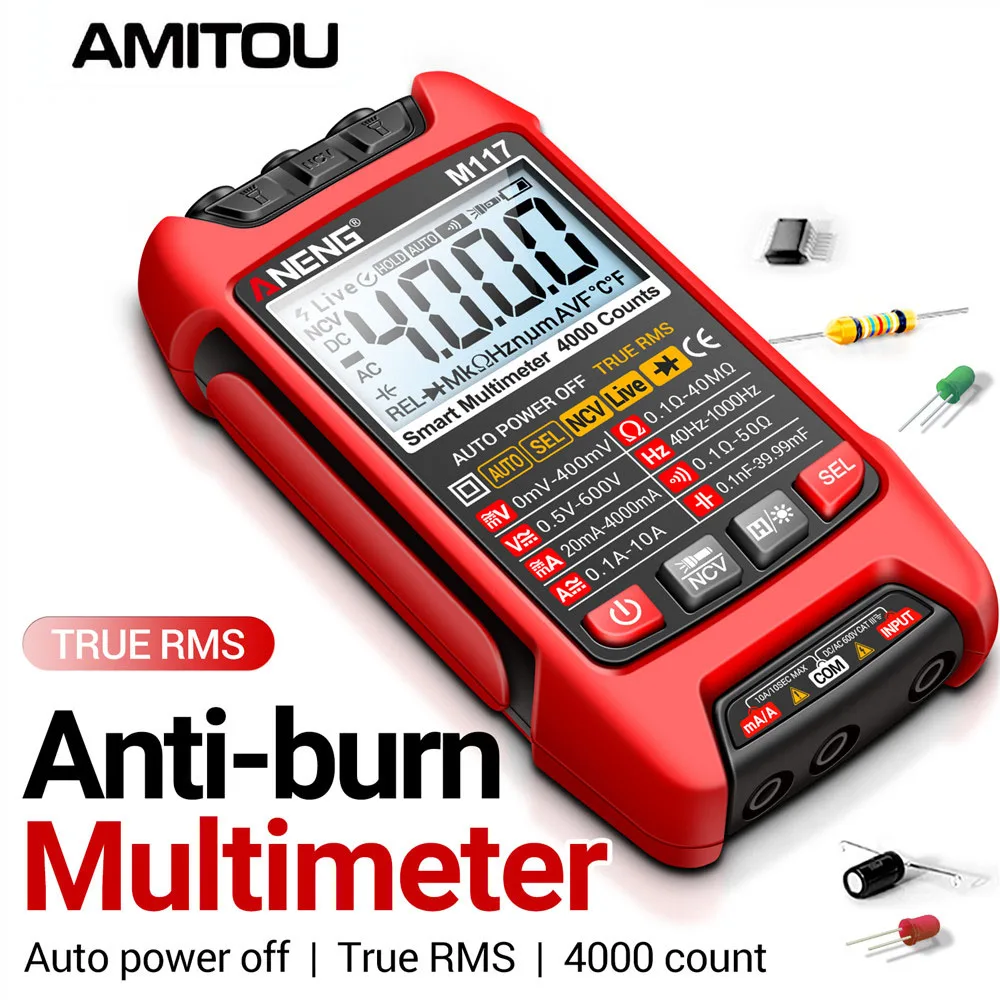 AMITOU M117 Multimeter Smart Digital 4000-Count AC/DC Current Voltage Multimetro Professional Multifunction Tester Meter Tester
AMITOU M117 Multimeter Smart Digital 4000-Count AC/DC Current Voltage Multimetro Professional Multifunction Tester Meter Tester