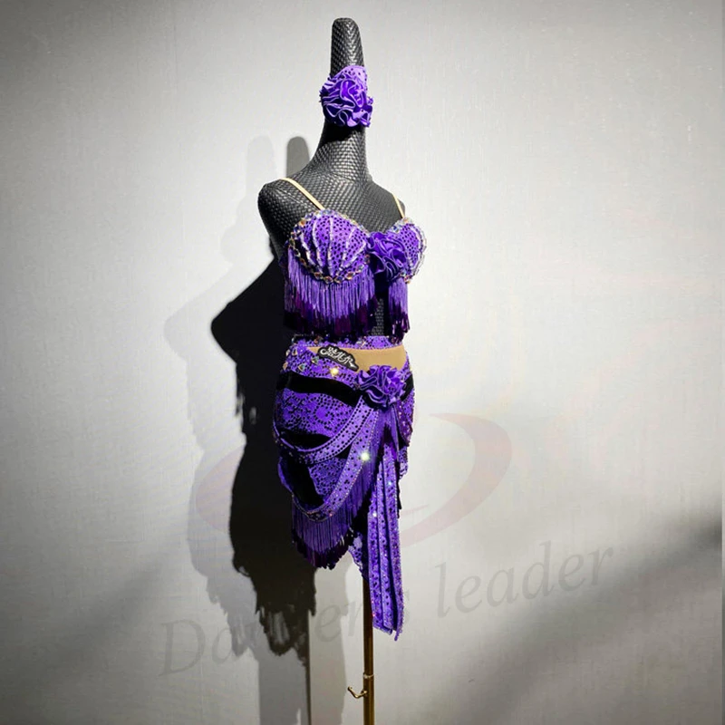 Latin Dance Adult Children's Dress AB Stone High end Customized Purple Tassel Flower Dress Black Pool Tango Women's Clothing
Latin Dance Adult Children's Dress AB Stone High end Customized Purple Tassel Flower Dress Black Pool Tango Women's Clothing