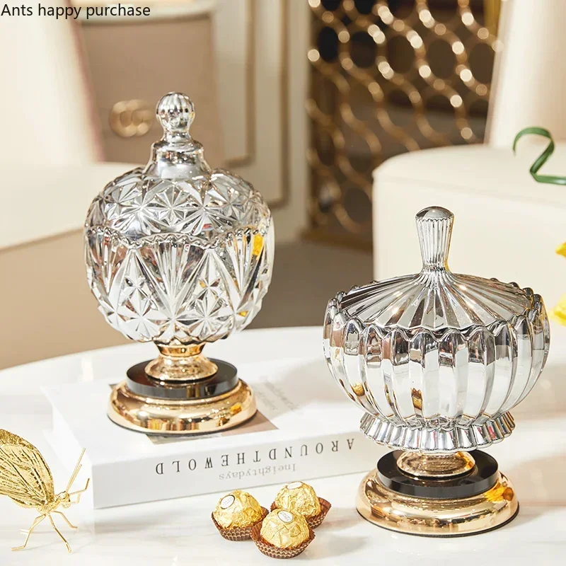 Crystal Glass Candy Jar Transparent Decorative Storage Tank with Cover Plating Gold Base Storage Bottle Organize Box Sealed Jar
Crystal Glass Candy Jar Transparent Decorative Storage Tank with Cover Plating Gold Base Storage Bottle Organize Box Sealed Jar