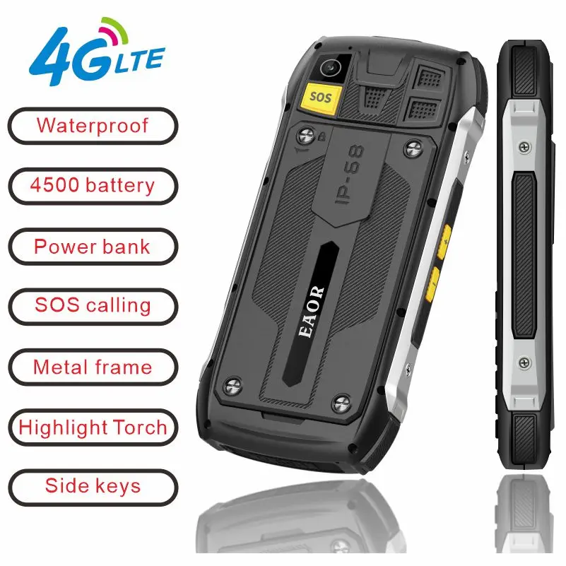 EAOR 4G LTE Waterproof Rugged big Battery powerbank 2.8 IPS display Keypad volume side key Feature SOS Flashlight Mobile Phone
EAOR 4G LTE Waterproof Rugged big Battery powerbank 2.8 IPS display Keypad volume side key Feature SOS Flashlight Mobile Phone