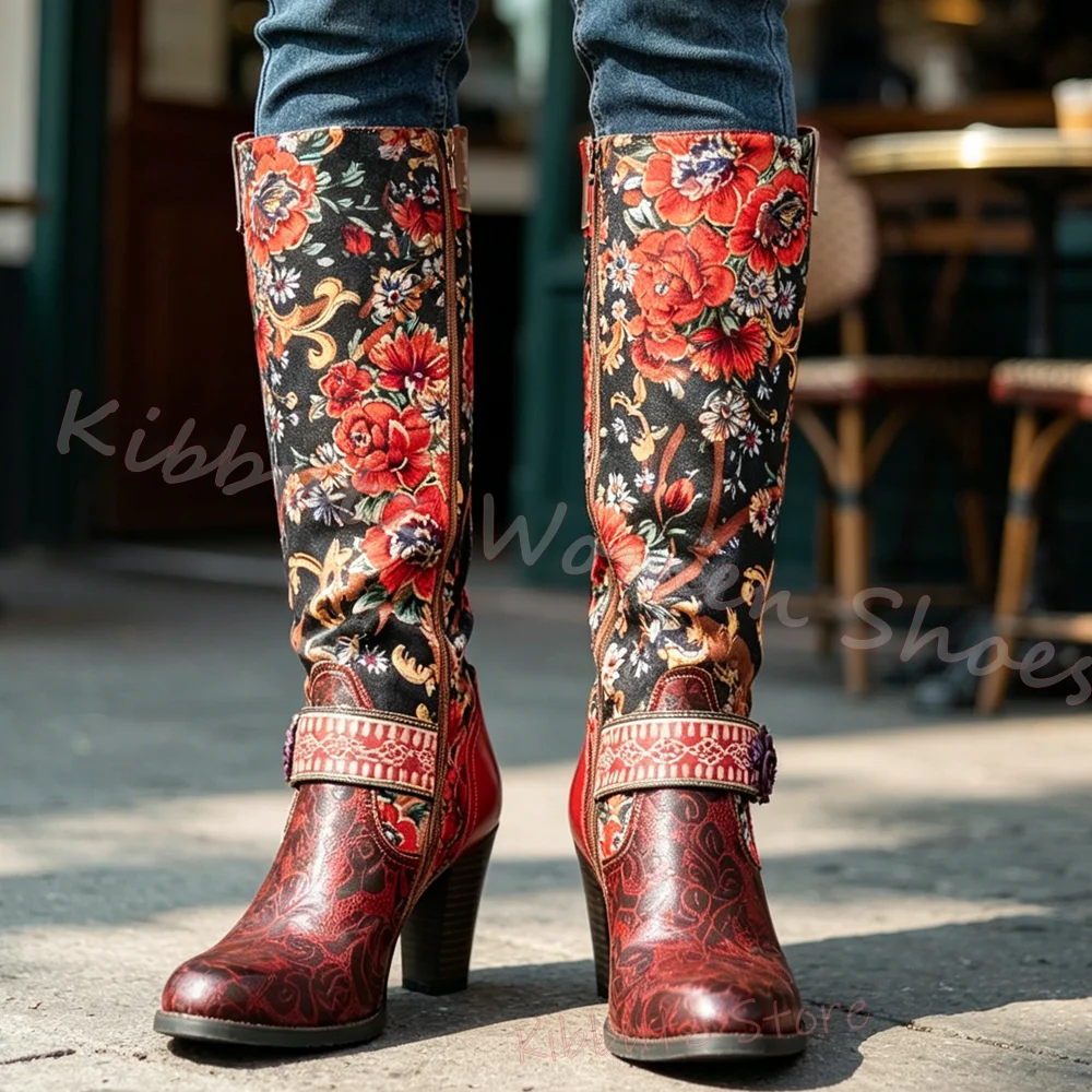 Floral Embroidered Knee High Boots Western Cowboy for Women Chunky Heel Vintage Folk Style Fashion Leather Shoes Elegant Concise
Floral Embroidered Knee High Boots Western Cowboy for Women Chunky Heel Vintage Folk Style Fashion Leather Shoes Elegant Concise
