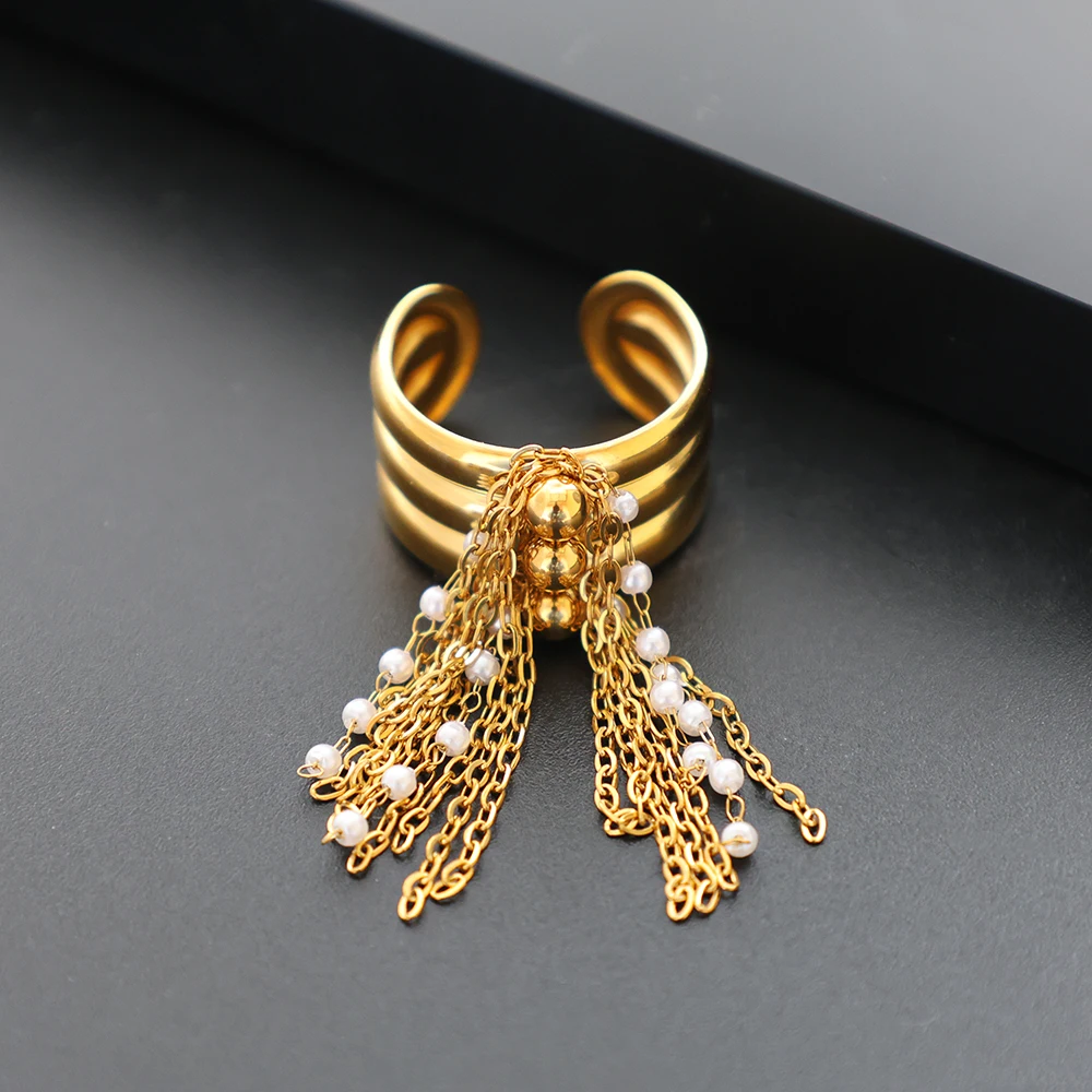 JOVO LOVE Classic Three-layer Stainless Steel Rings With Tassel And Artifical Pearls Adjustable Design Gothic Punk Jewelry Gifts
JOVO LOVE Classic Three-layer Stainless Steel Rings With Tassel And Artifical Pearls Adjustable Design Gothic Punk Jewelry Gifts