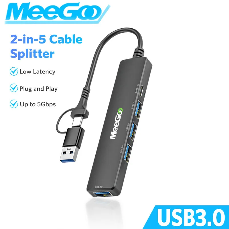 MeeGoo 2 in 5 USB HUB 5Gbps High Speed 5 Ports Type-C Splitter USB 3.0 Adapter Type C Hub Converter USB Splitter For PC Laptop
MeeGoo 2 in 5 USB HUB 5Gbps High Speed 5 Ports Type-C Splitter USB 3.0 Adapter Type C Hub Converter USB Splitter For PC Laptop