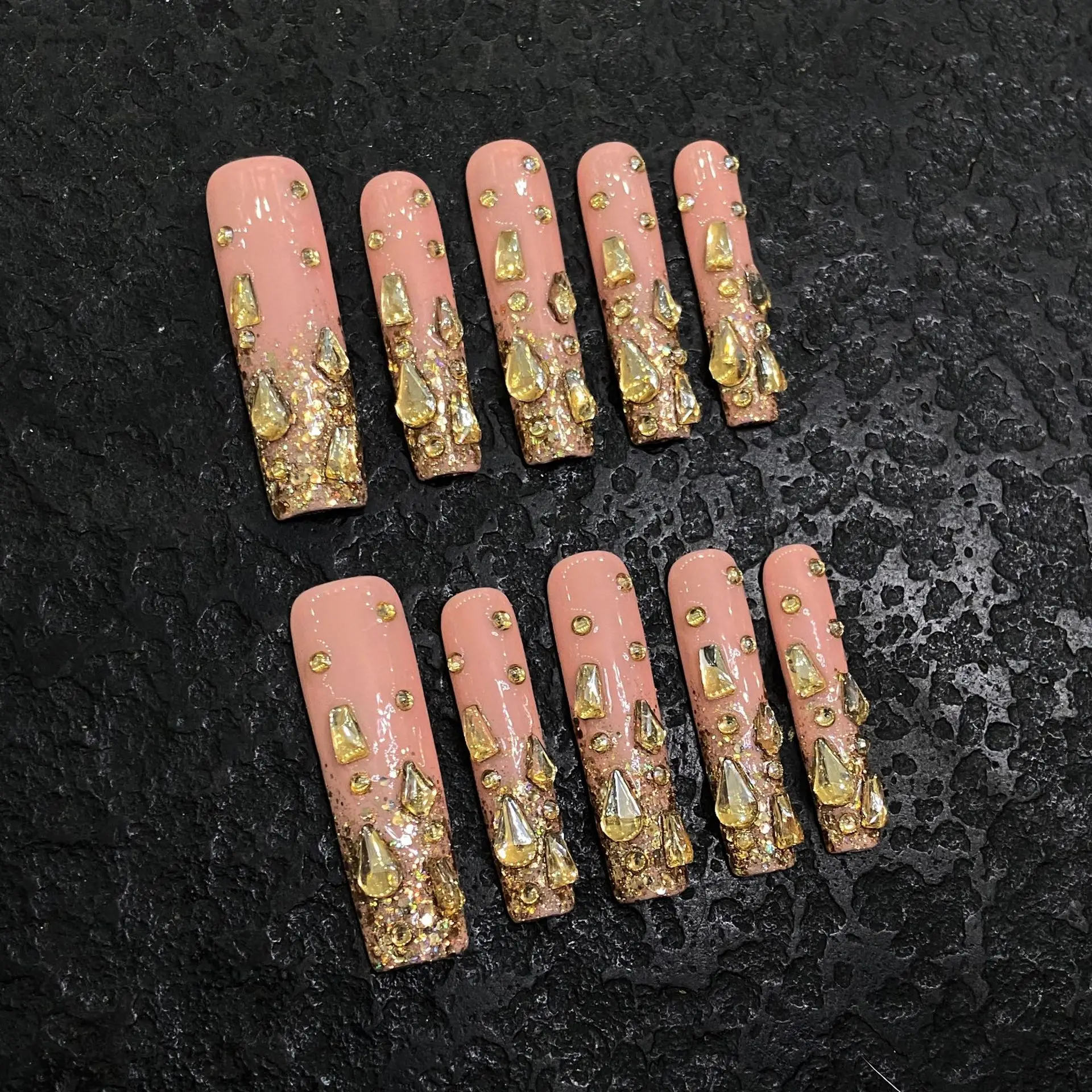10 PCS Luxury Handmade Press on Nails LongTrapezoid Honey Design False Nails with 4-PIECE Tool Adhesive Nail Glue Tabs
10 PCS Luxury Handmade Press on Nails LongTrapezoid Honey Design False Nails with 4-PIECE Tool Adhesive Nail Glue Tabs