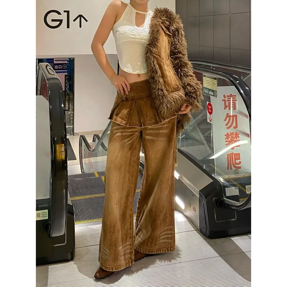 2025 Spring American Plus Size Two-in-One Layered Skirt Pants Women Y2K Pleated Patchwork Wide Leg Streetwear Hot Girl Fashion
2025 Spring American Plus Size Two-in-One Layered Skirt Pants Women Y2K Pleated Patchwork Wide Leg Streetwear Hot Girl Fashion