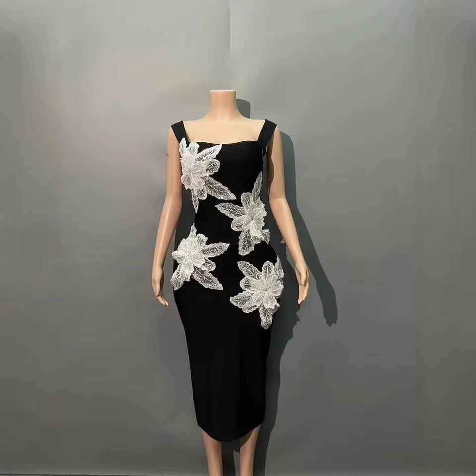 Glamorous Black Off-Shoulder Bodycon Midi Dress with Floral Embellishments for a Gala Evening Gown
Glamorous Black Off-Shoulder Bodycon Midi Dress with Floral Embellishments for a Gala Evening Gown