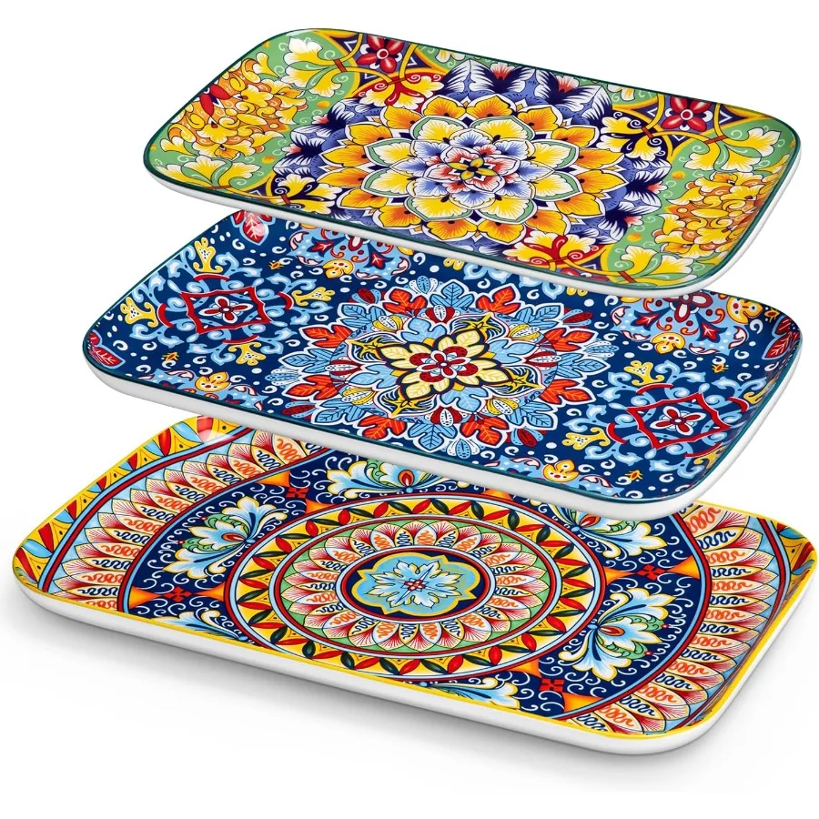 Serving Platters Set of 3 16"/14"/12" Inch Rectangular Trays - Extra Large Ceramic Bohemian Serving Dish for Entertaining Food
Serving Platters Set of 3 16"/14"/12" Inch Rectangular Trays - Extra Large Ceramic Bohemian Serving Dish for Entertaining Food