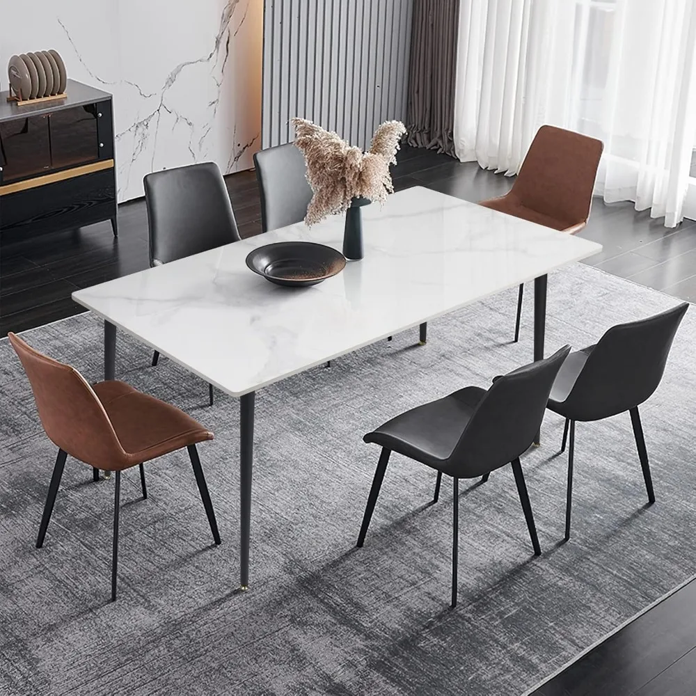 Sintered Stone Dining Table: 47.2x27.5 Inch White Kitchen Table with Metal Legs for Dining Room - 6-Seat Restaurant Table (No C
Sintered Stone Dining Table: 47.2x27.5 Inch White Kitchen Table with Metal Legs for Dining Room - 6-Seat Restaurant Table (No C