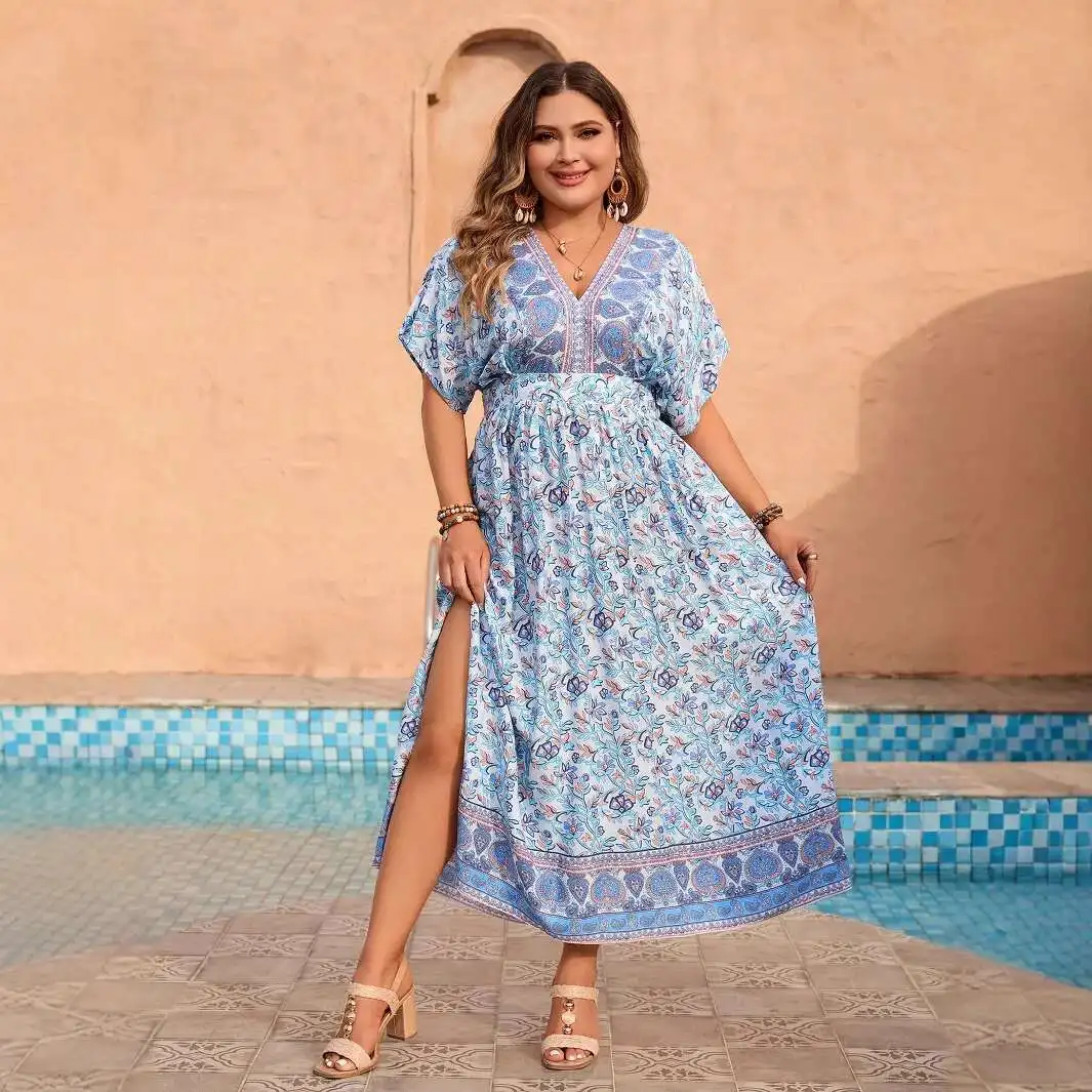 Plus Loose Size Dress, New Printed Short Sleeved V-neck Long Dress Casuales Satin 2025 Summer Dress Robe Vestido Women Party
Plus Loose Size Dress, New Printed Short Sleeved V-neck Long Dress Casuales Satin 2025 Summer Dress Robe Vestido Women Party