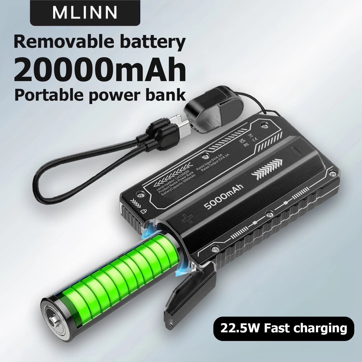 20000mAh 22.5W Power Bank Fast Charging External Battery Removable Replaceable Portable Battery Pack For iPhone Samsung
20000mAh 22.5W Power Bank Fast Charging External Battery Removable Replaceable Portable Battery Pack For iPhone Samsung