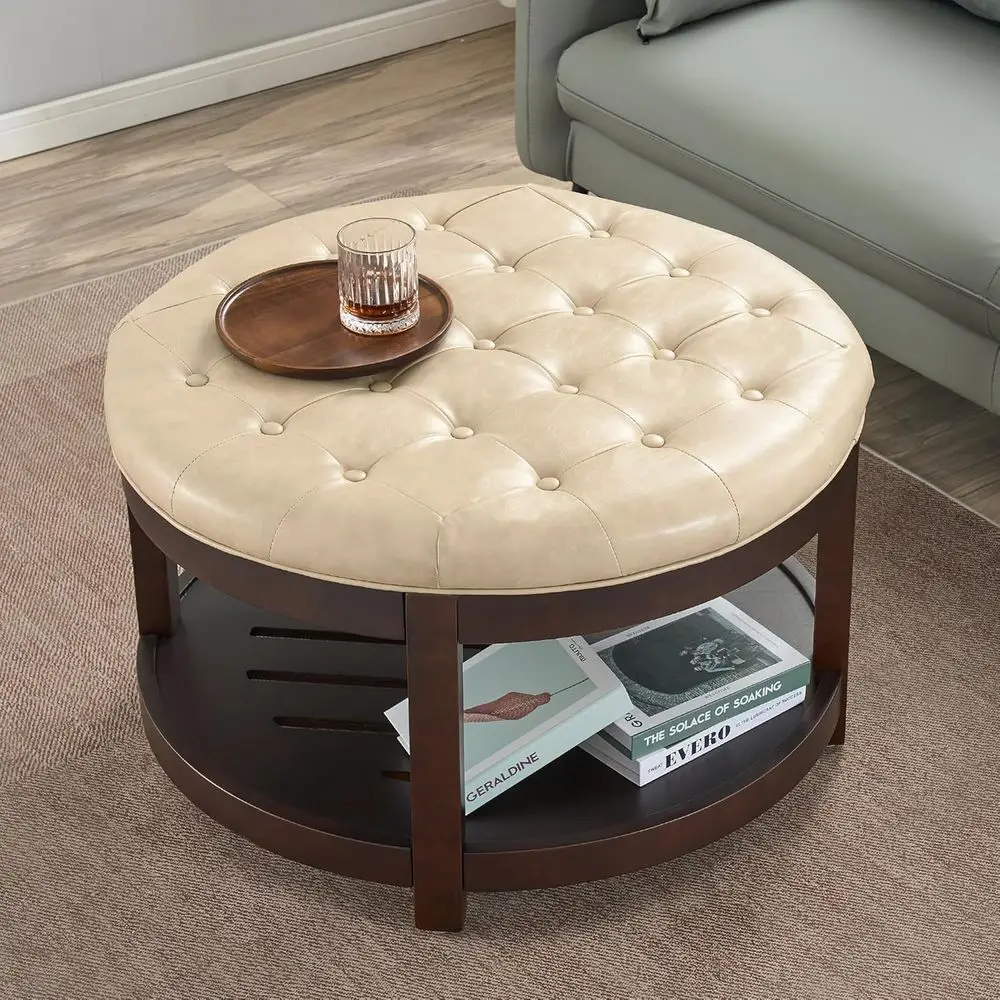 Round Coffee Table with Storage Ottoman, 33 Upholstered Footrest in Ivory
Round Coffee Table with Storage Ottoman, 33 Upholstered Footrest in Ivory