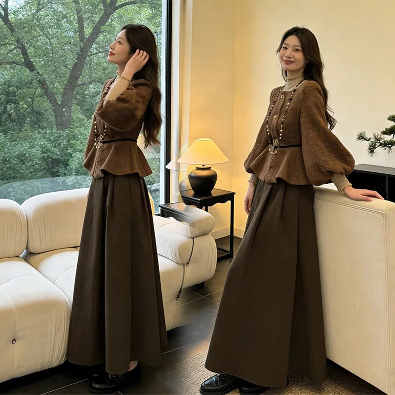 Korean Sle Ele Faionable Two-Piece Set Women's Early Spring Vintage High-End Sensation Coffee Skirt Long Sve Top
Korean Sle Ele Faionable Two-Piece Set Women's Early Spring Vintage High-End Sensation Coffee Skirt Long Sve Top