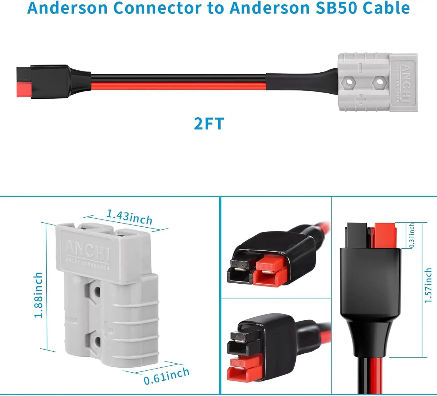 10AWG 2FT Battery Quick Connect/Disconnect to Anderson Extension Cable, Anderson SB50-PP45 Amp Connector Cable for Solar Portabl
10AWG 2FT Battery Quick Connect/Disconnect to Anderson Extension Cable, Anderson SB50-PP45 Amp Connector Cable for Solar Portabl