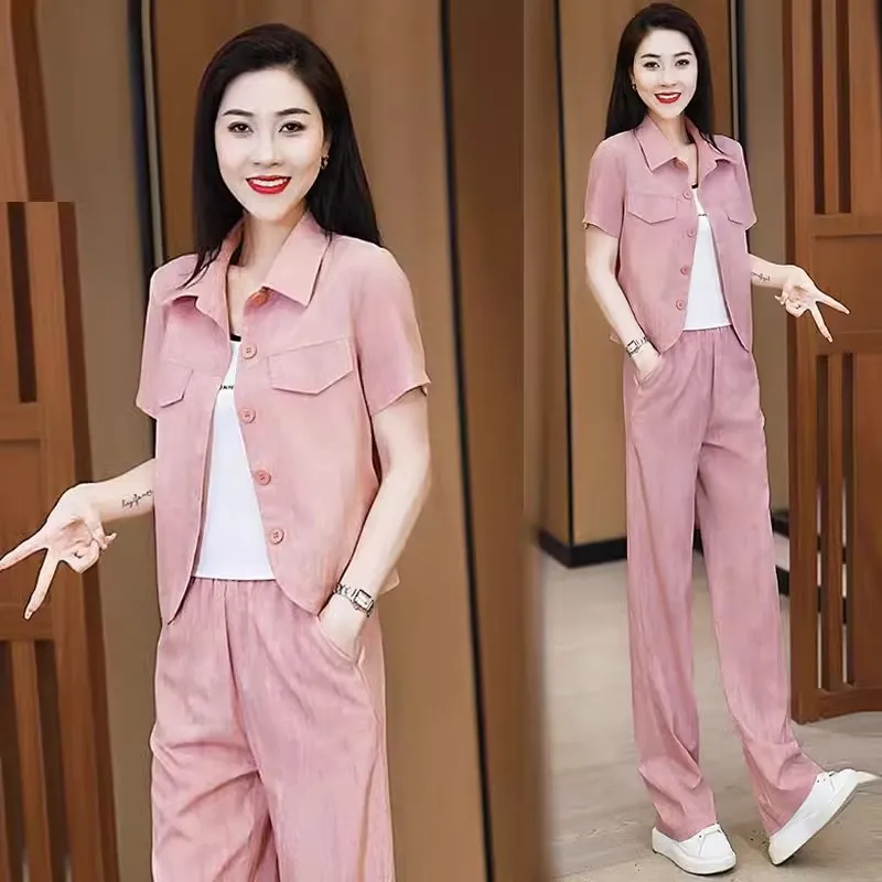 Ice Silk Fashion Sportswear Suit Women's Summer New Western Style Slimming Short-Sleeved Wide-Leg Pants Casual Two-Piece Suit
Ice Silk Fashion Sportswear Suit Women's Summer New Western Style Slimming Short-Sleeved Wide-Leg Pants Casual Two-Piece Suit