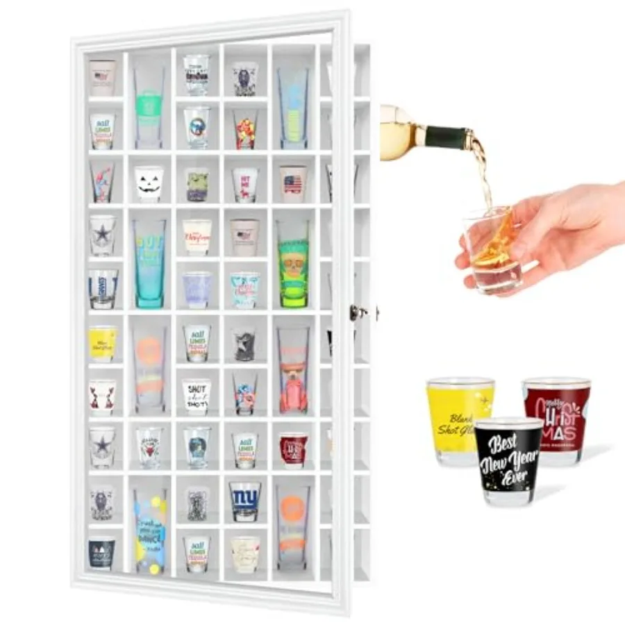 Large Wall Mounted Solid Wood Shot Glass Display Cabinet with UV Protection Acrylic Door for Collectibles Showcase 52 Divided S
Large Wall Mounted Solid Wood Shot Glass Display Cabinet with UV Protection Acrylic Door for Collectibles Showcase 52 Divided S