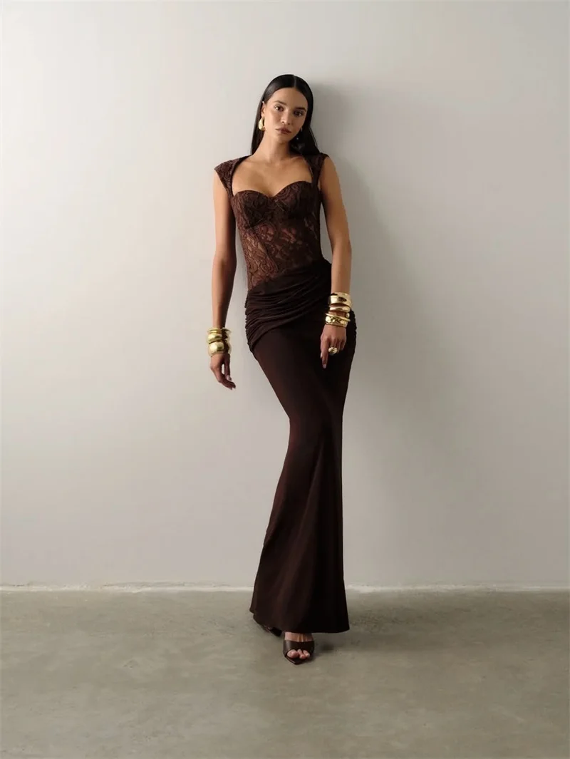 Brown Lace Prom Dress Sexy Stripe Sleeveless Ruffles Sheath Long Party Gown Casual Holiday Beach Hot Girl Formal Birthday Robe
Brown Lace Prom Dress Sexy Stripe Sleeveless Ruffles Sheath Long Party Gown Casual Holiday Beach Hot Girl Formal Birthday Robe